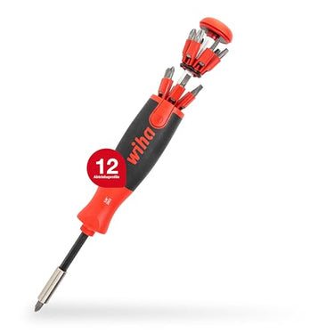 Wiha LiftUp 25 Schraubendreher Set 12-tlg. mit Bit Set (38605) Schraubenzieher Satz mit Bit Magazin aus Standardbits, Bithalter Schlitz Kreuzschlitz TOR im Sale